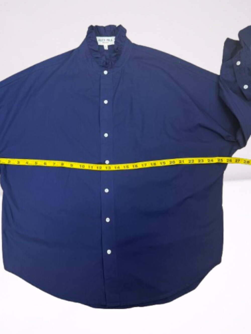 Alex Mill NWOT Easy Paper Poplin Ruffle Shirt Size M in Navy - Picture 10 of 12